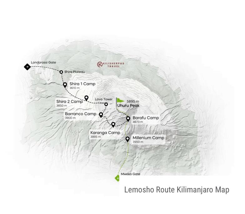 Tour Map for Lemosho Route