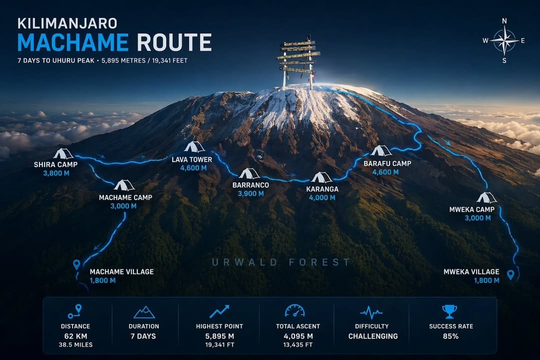 Tour Map for Kilimanjaro Climb for Women via Machame Route